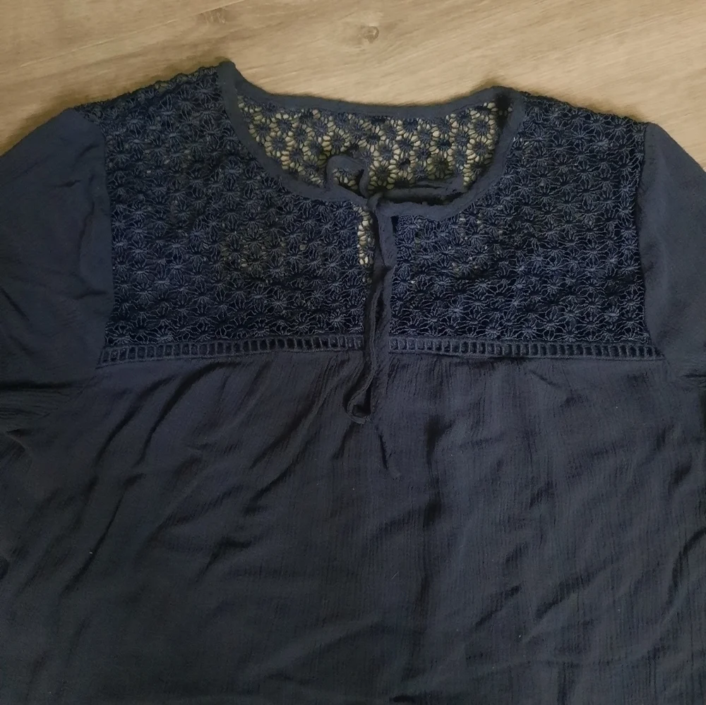 Charlotte Russe Three Quarter Sleeve Crochet Neckline Blouse